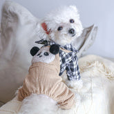 KUTKUT Plaid Collar Shirt Jumpsuits For Small Dogs Cats, Cute Panda Pattern Puppy Rompers, Non Sticky Hair Pullover Four -Legged Bodysuit Clothes For ShihTzu, Papillon